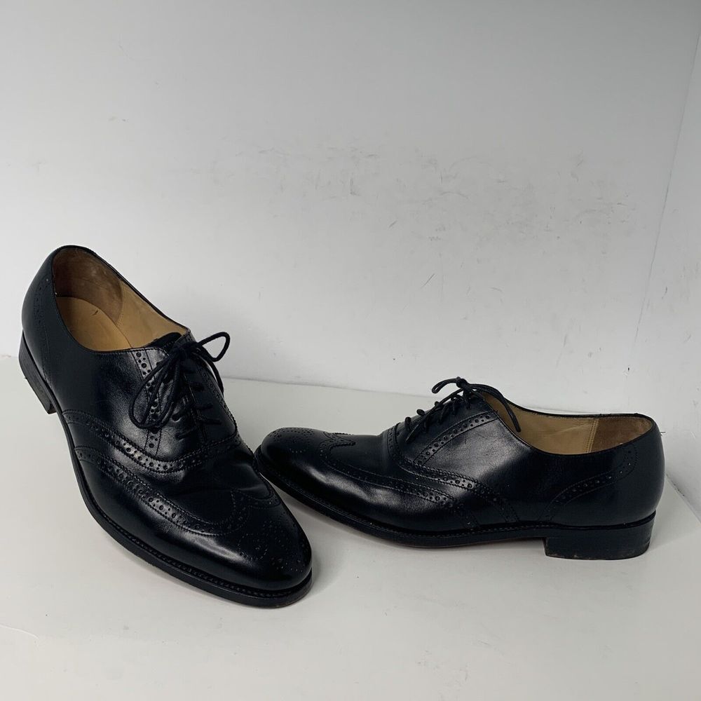 Savile Row Selected Shoes Mens 12 Dress Wingtip Oxford Black Leather‎ EUC